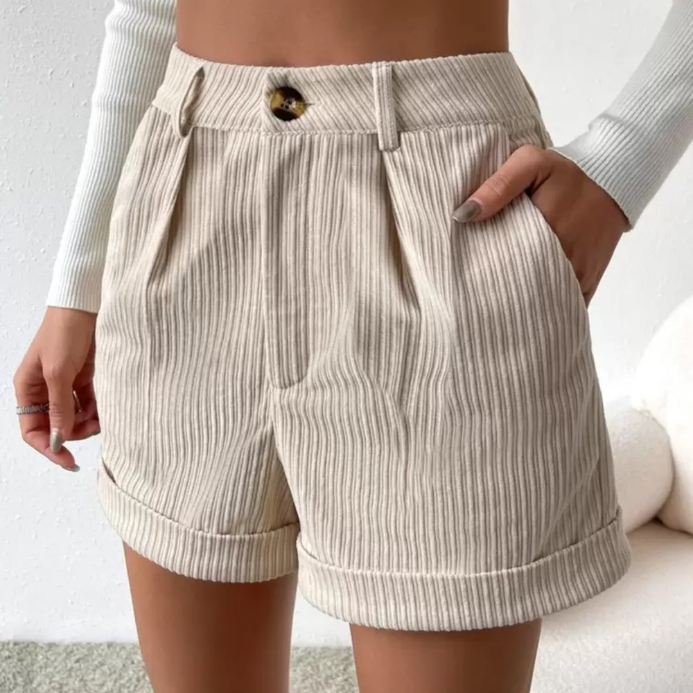 Women's Cream Striped Shorts